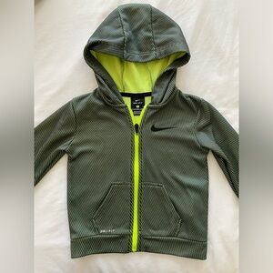 (KIDS) Nike Dri-fit Toddler hoodie. Dark Green/Neon Green/Black. Size 3T